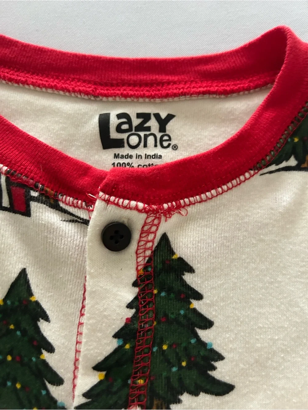 Lazy One Kids Cream Holiday Tree & Reindeer Pajama One-Piece No Peeking Flap